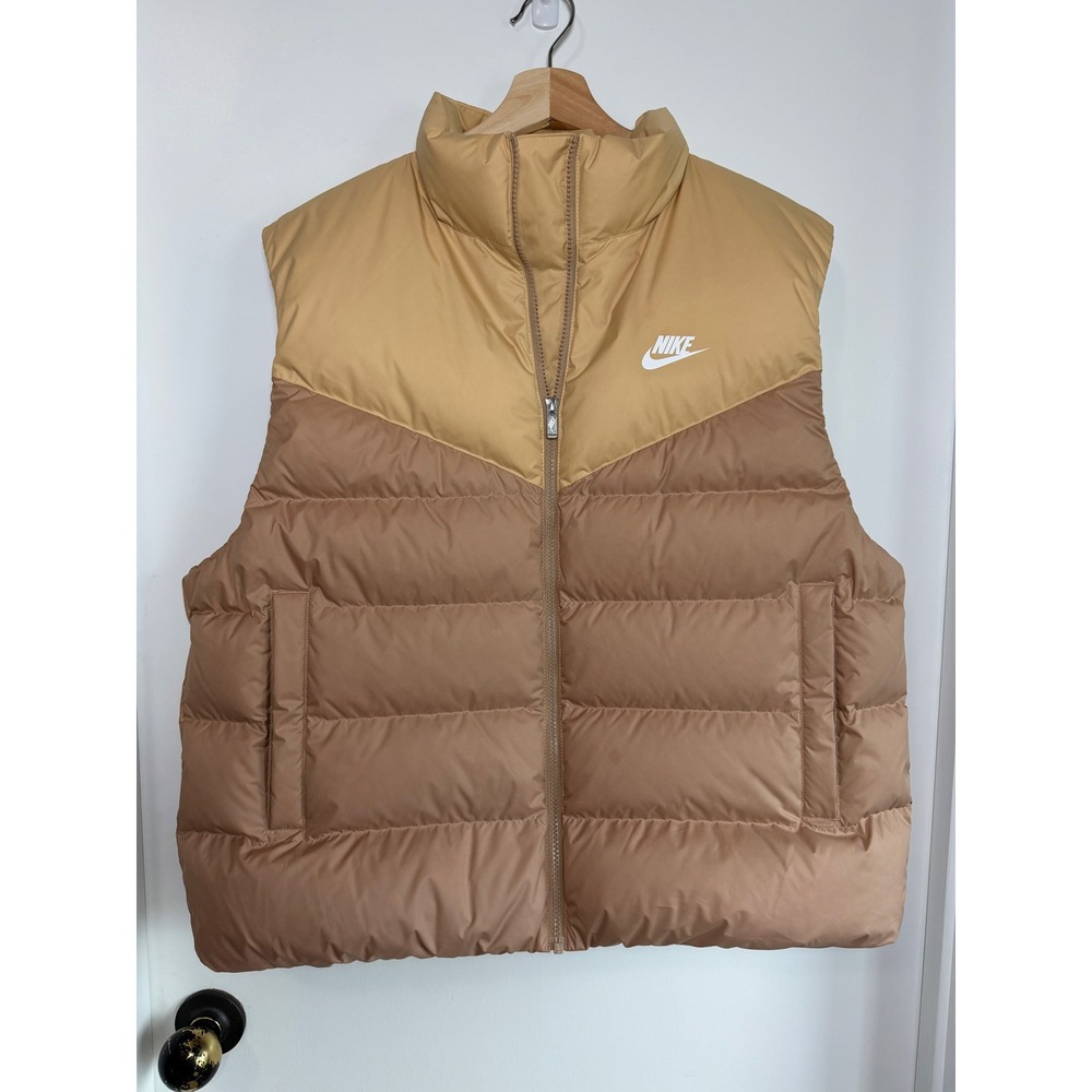 Nike Therma-FIT Down Puffer Vest Womens Large Tan Brown Full Zip
